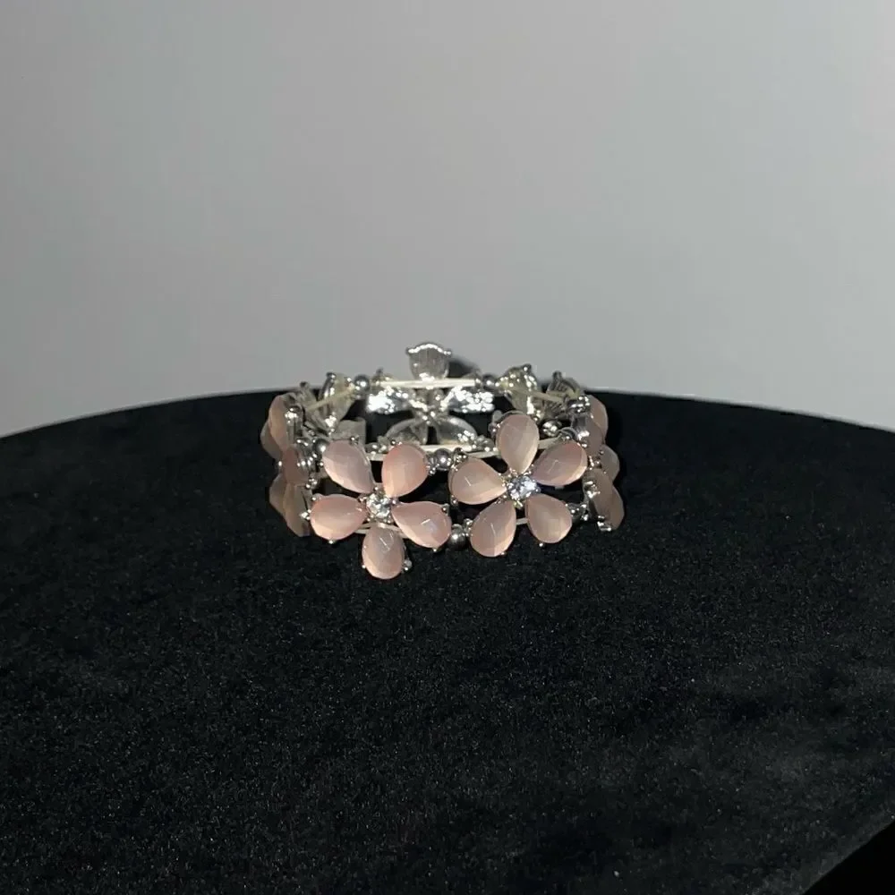 Pink Flower Rhinestone Stretch Bracelet